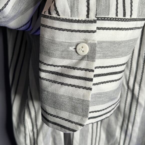 ASOS Gray and White Striped Button Down Cold Shoulder Top Size 10 - Picture 7 of 10